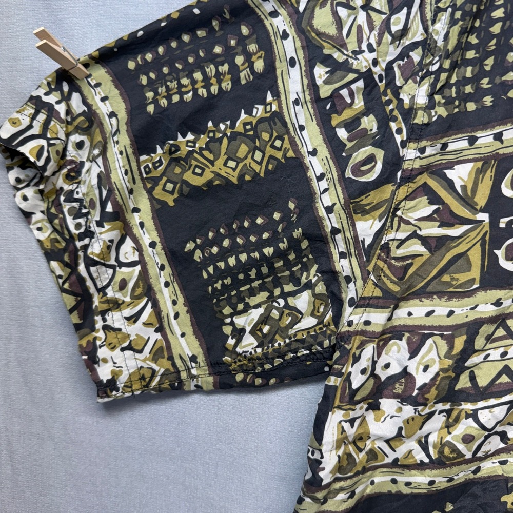 Vintage 90s SUMMA Silk Shirt MNS L Geometric Abstract Tribal Button Up 100% Silk - Picture 6 of 8